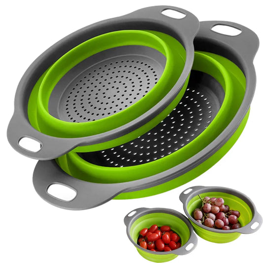 1/2pcs Silicone Round Folding Vegetable Fruits Washing Drain Basket Colander Strainer Collapsible Drainer Kitchen Tool