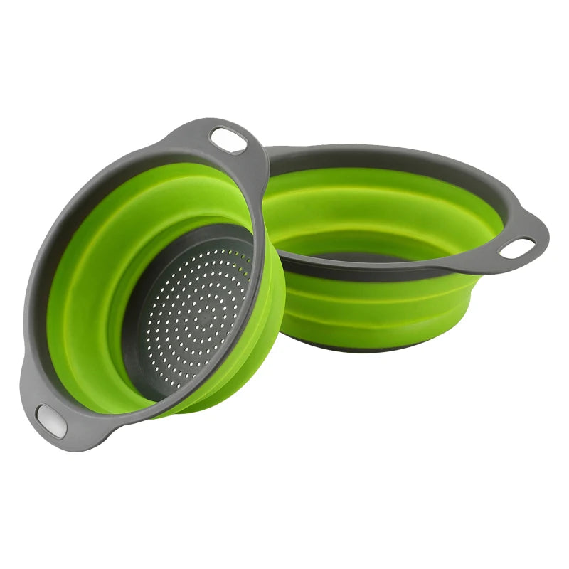 1/2pcs Silicone Round Folding Vegetable Fruits Washing Drain Basket Colander Strainer Collapsible Drainer Kitchen Tool