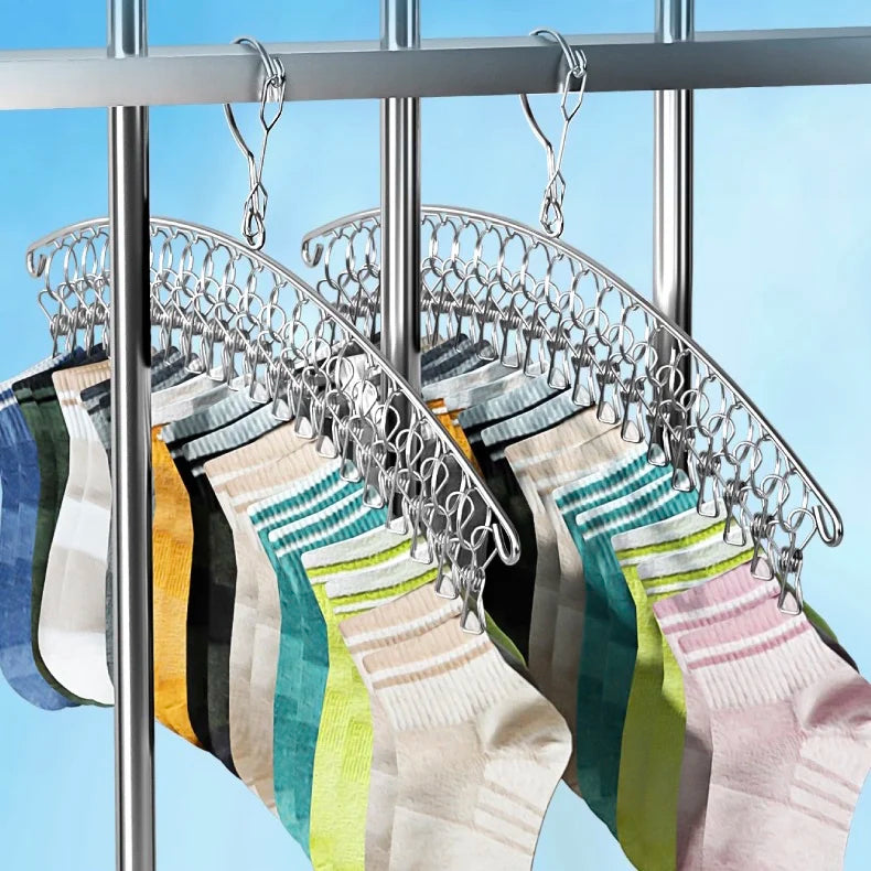 10/20Pegs Stainless Steel Clothes Drying Hanger Windproof Clothing Rack Clips Sock Laundry Airer Hanger Underwear Socks Holder