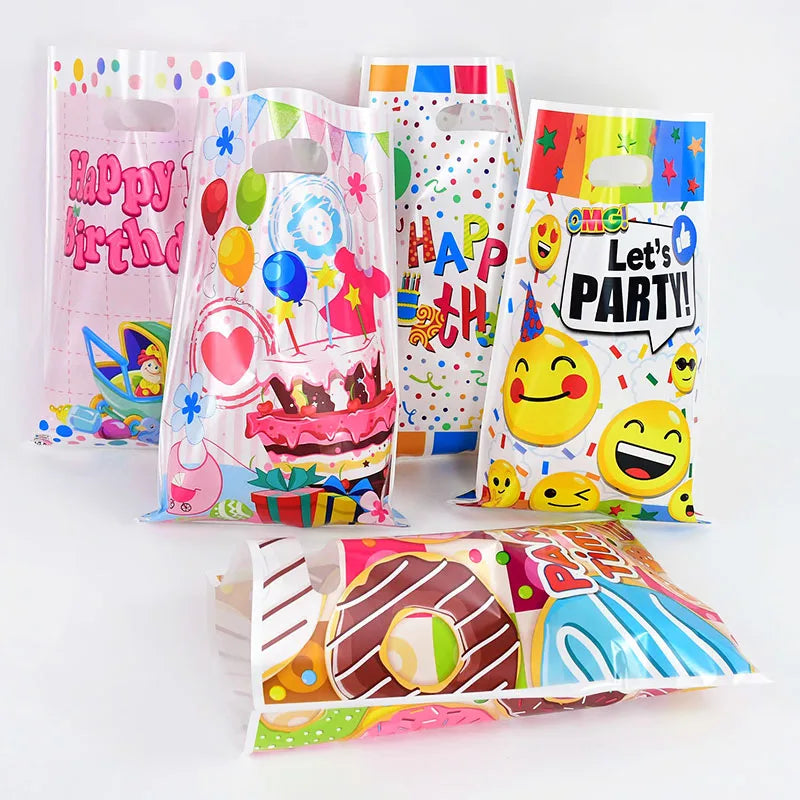 10/20pcs Printed Gift Bags Polka Dots Plastic Candy Bag Child Party Loot Bags Boy Girl Kids Birthday Party Favors Supplies Decor