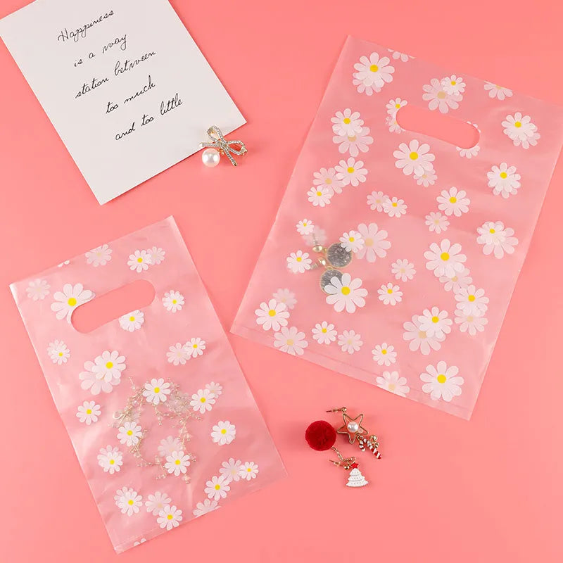 10-30pcs/lot Small Daisy Transparent Plastic Bag Pretty Mini Mixed Pattern Jewelry Earring Jewelry Gift Bag Shopping Pouch