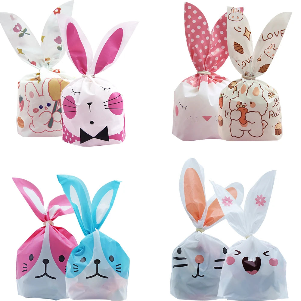 10/50pcs/lot Cute Rabbit Ear Bags Cookie Plastic Bags&Candy Gift Bags For Biscuits Snack Baking Package And Event Party Supplies