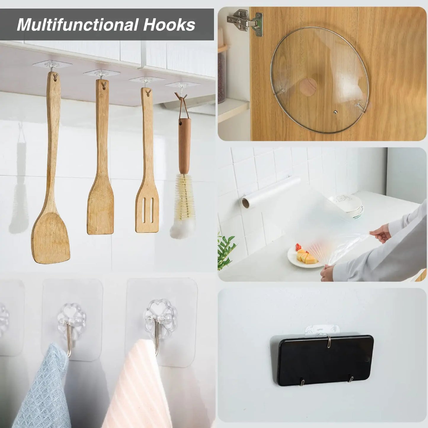 100-300PCS Transparent Stainless Steel Self-Adhesive Hooks Bathroom Towel Clothes Storage Sticker Hooks Key Hangers Storage