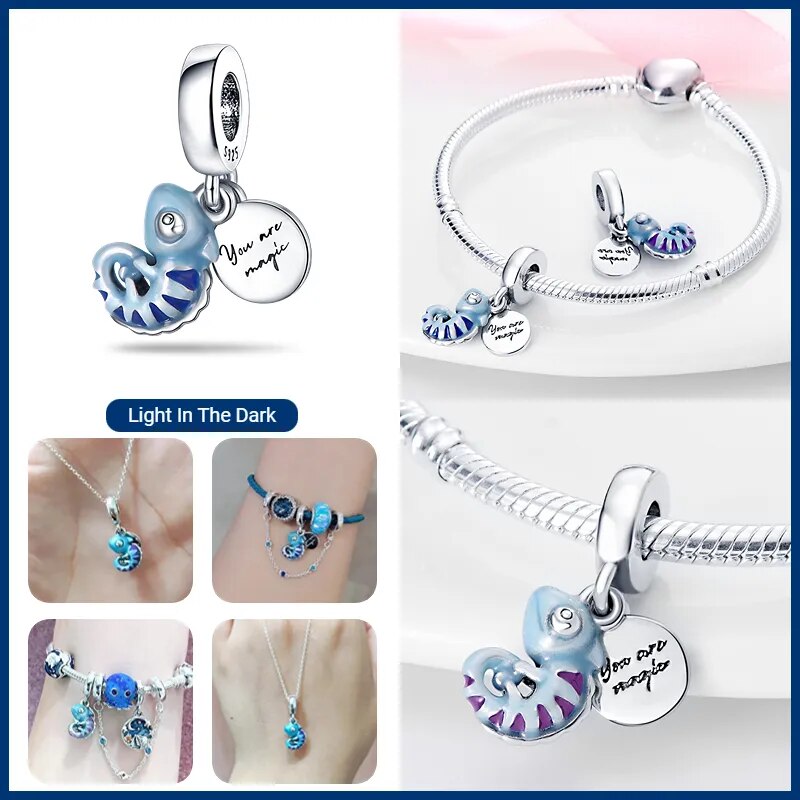 100% 925 Sterling Silver Firefly Charms Evil Eye Hot Air Balloon Blue Charms Fit Pandora Original Bracelet DIY Jewelry Making