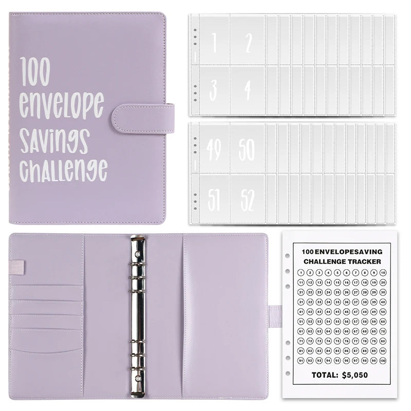 100 Envelope Challenge Binder Save Savings Challenges Loose-Leaf Binder Budget Binder With Cash Envelopes Money Organizer System