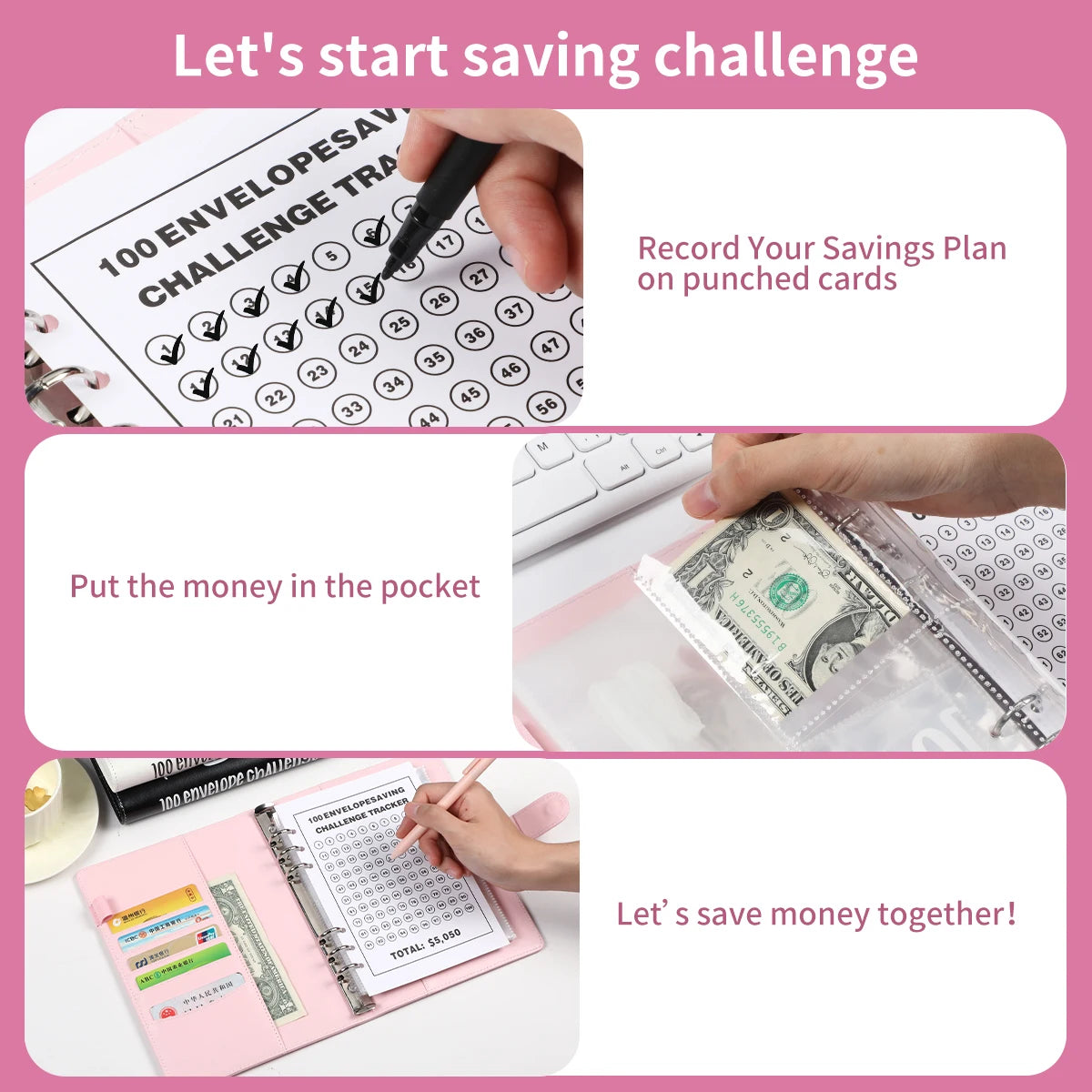 100 Envelope Challenge Binder Save Savings Challenges Loose-Leaf Binder Budget Binder With Cash Envelopes Money Organizer System