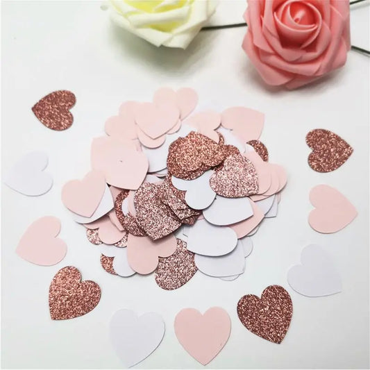 100pcs Glittler Rose Gold 3cm Heart Paper Confetti Wedding Card Paper Confettis Birthday Party Supplies Baby Shower Decor