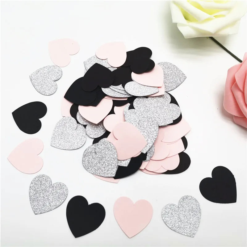 100pcs Glittler Rose Gold 3cm Heart Paper Confetti Wedding Card Paper Confettis Birthday Party Supplies Baby Shower Decor