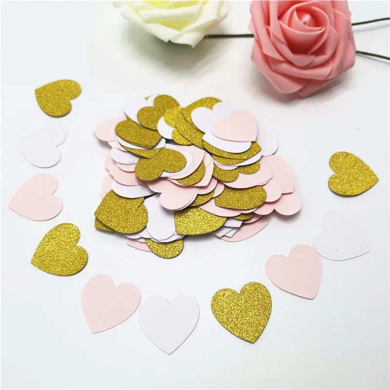 100pcs Glittler Rose Gold 3cm Heart Paper Confetti Wedding Card Paper Confettis Birthday Party Supplies Baby Shower Decor