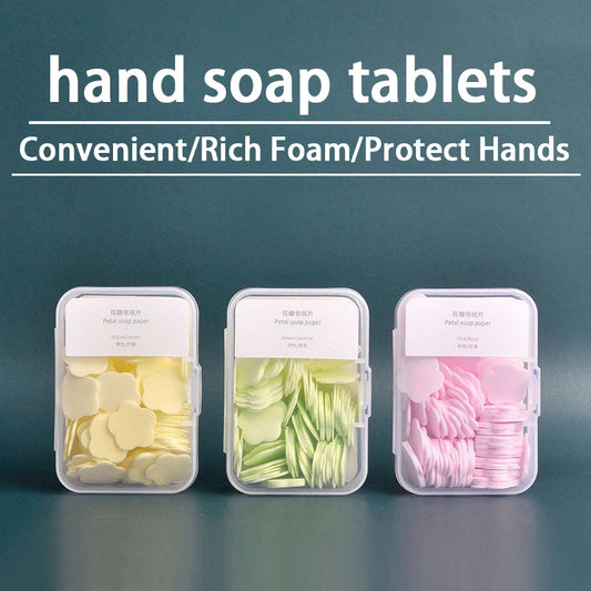 100pcs/box Portable Soap Paper Bath Hand Washing Disposable Soap Slice Mini Flower Travel Scented Petal Handwashing Soap