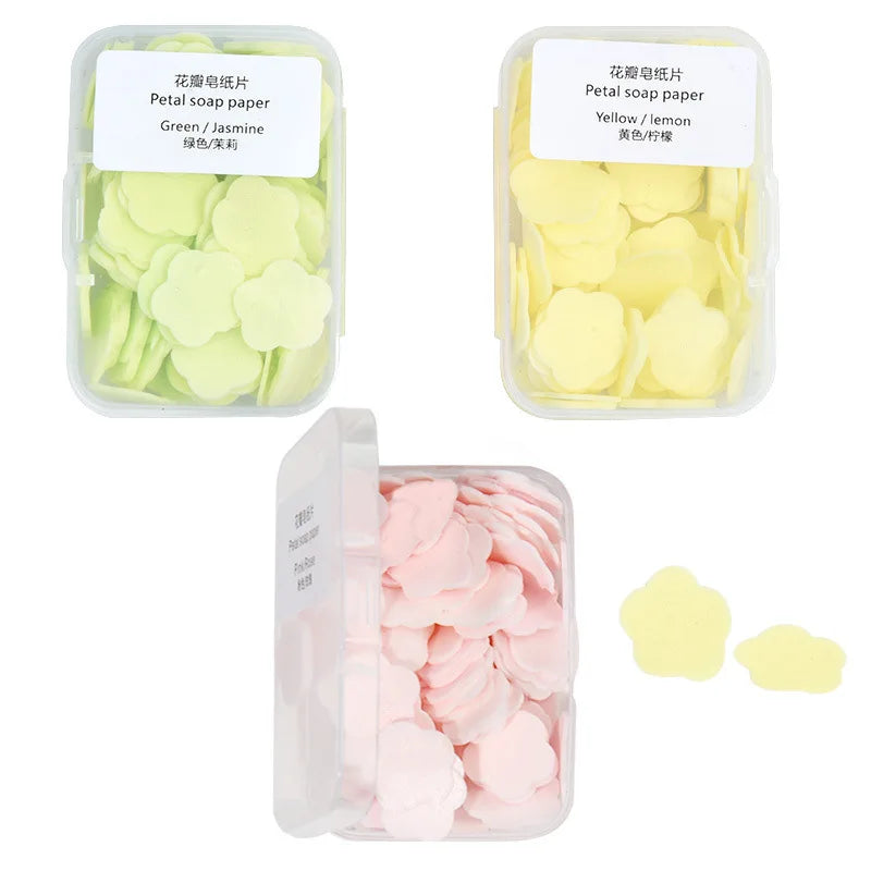 100pcs/box Portable Soap Paper Bath Hand Washing Disposable Soap Slice Mini Flower Travel Scented Petal Handwashing Soap