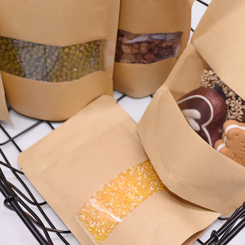 10Pack Small Gift Bags Paper Kraft Paper Candies Bags with Zip Lock Wedding Birthday Party Kids Favors Cookies Packing Supplies