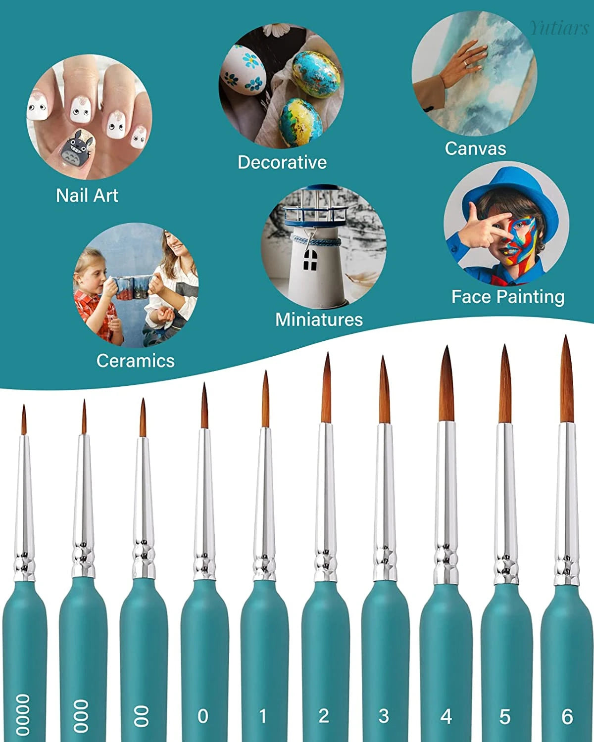 11pcs Miniature Paint Brushes Art Painting Brushes Weasel Hair Paint Brush Gouache Watercolor Oil Paints Artists Hand Painted