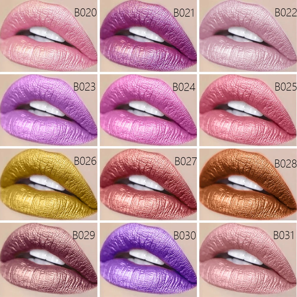 12 Colors Magic Pink Glitter Lipstick Matte Gliter Shimmer Super Finish Matte Velvet Waterproof Glitter Lipsticks