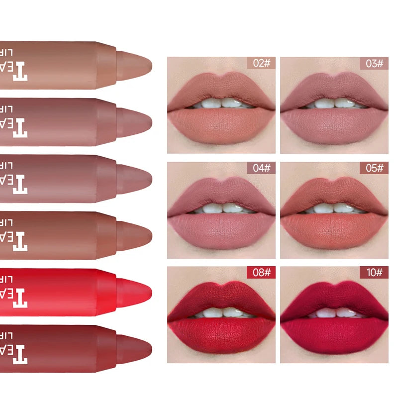 12 Colors Matte Lipstick Waterproof Velvet Nude Lipstick Pencil Sexy Red Brown Pigments Lips Makeup Long Lasting Lip Tint