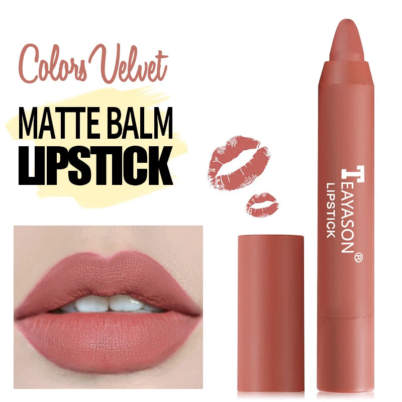 12 Colors Matte Lipstick Waterproof Velvet Nude Lipstick Pencil Sexy Red Brown Pigments Lips Makeup Long Lasting Lip Tint