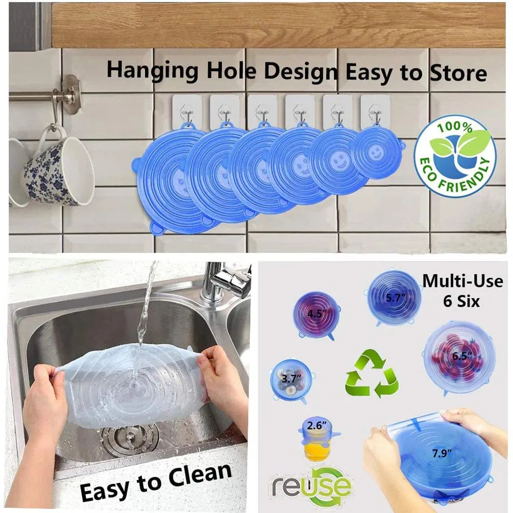 12PCS Silicone Cover Stretch Lids Reusable Airtight Food Wrap Covers Keeping Fresh Seal Bowl Stretch Wrap Cover Kitchen Cookware