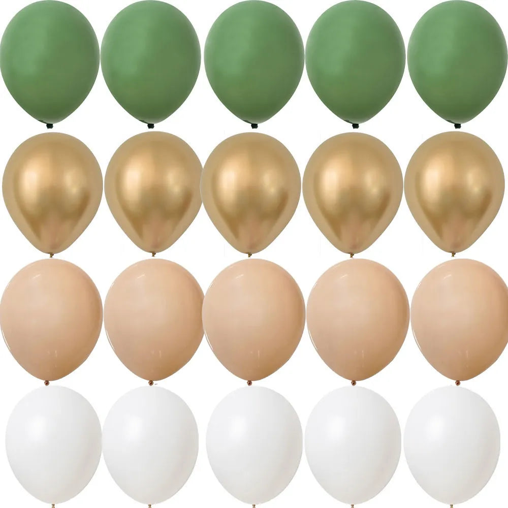 15/20PCS 10inch Balloon Kit Retro Green White Gold Balls Birthday Wedding Anniversary Jungle Summer Party Decor Home Supplies