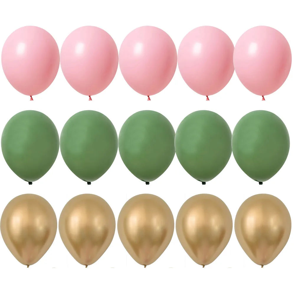 15/20PCS 10inch Balloon Kit Retro Green White Gold Balls Birthday Wedding Anniversary Jungle Summer Party Decor Home Supplies