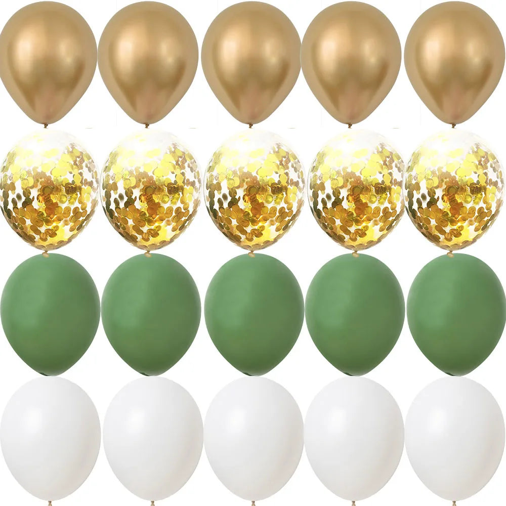 15/20PCS 10inch Balloon Kit Retro Green White Gold Balls Birthday Wedding Anniversary Jungle Summer Party Decor Home Supplies