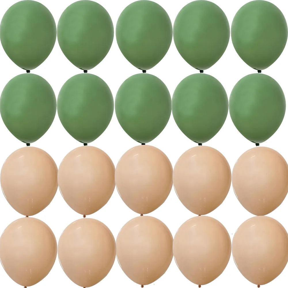 15/20PCS 10inch Balloon Kit Retro Green White Gold Balls Birthday Wedding Anniversary Jungle Summer Party Decor Home Supplies