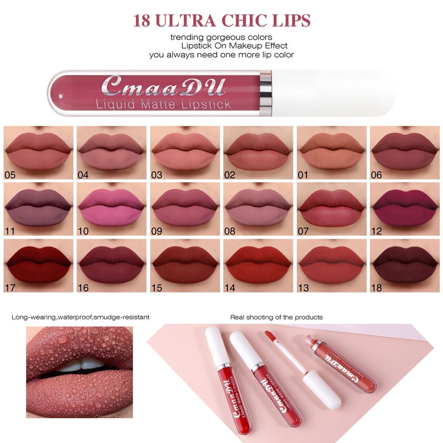 18 Colors Velvet Matte Lip Gloss Easy To Wear Long Lasting Waterproof Moisturizing Non-Stick Cup Liquid Lipstick  Lip Makeup