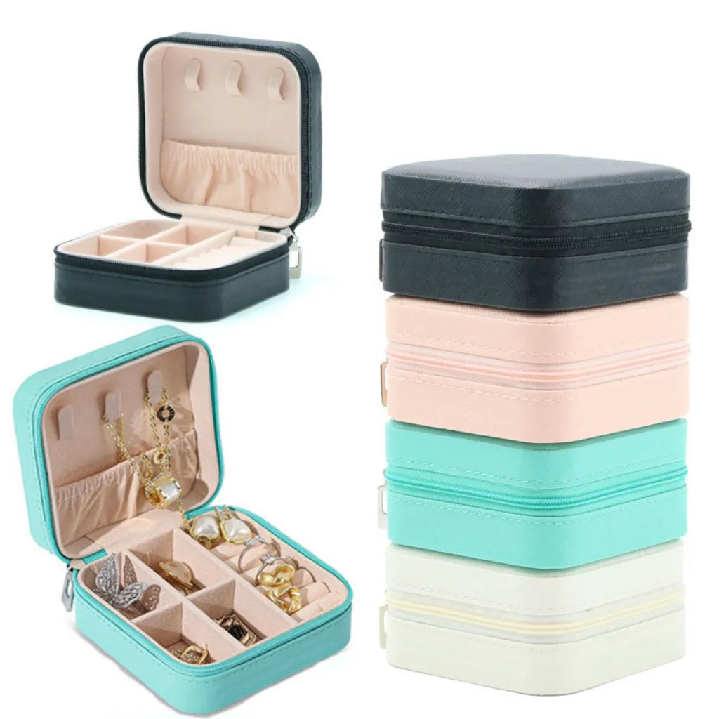 1PC Mini Jewelry Organizer Display Travel Jewelry Zipper Case Boxes Earrings Necklace Ring Portable Jewelry Box Leather Storage