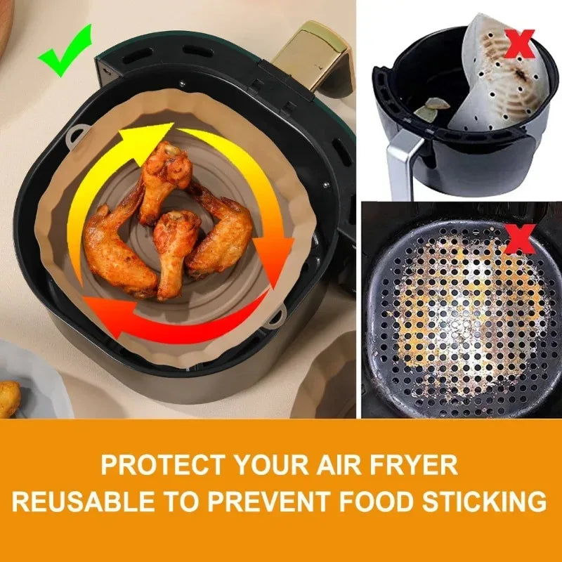 1Pcs Air Fryer Silicone Basket Silicone Mold Airfryer Oven Baking Tray Pizza Fried Chicken Basket Reusable Pan Liner Accessories