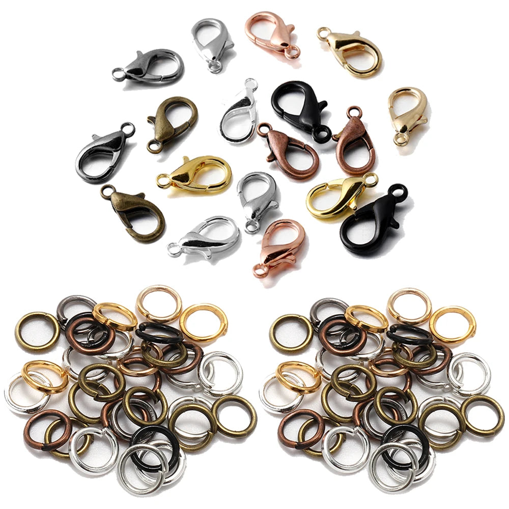 200pcs Rings+100pcs Clasps Set Lobster Clasp Open Jump Rings for Bracelet Necklace Connectors Jewelry Making DIY Kit Wholesale