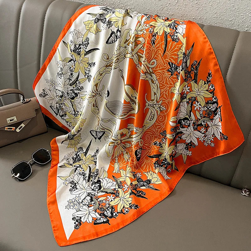 2022 New 70*70cm Silk Satin Hair Scarf Women Handkerchief Printed Female Square Head Bandana Small Neck Muffler Hijab Lady Girl