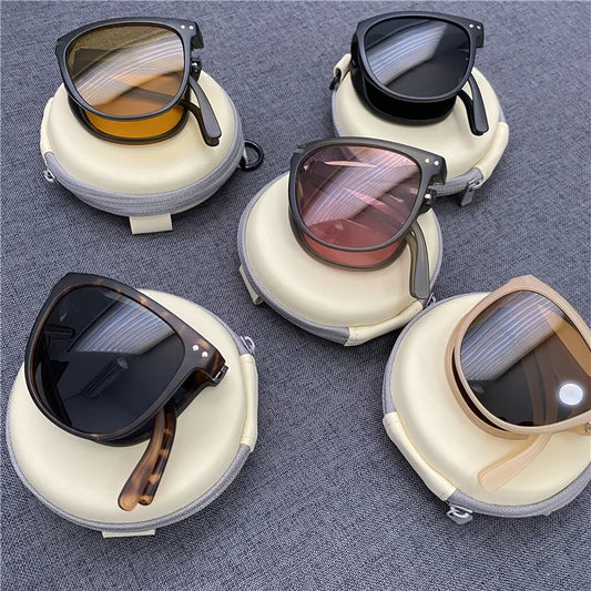 2022 New Women's Fashion Folding Sunglasses Women's Brand Designer Glasses Oval Glasses Lady Retro Sunglasses UV400 Protect