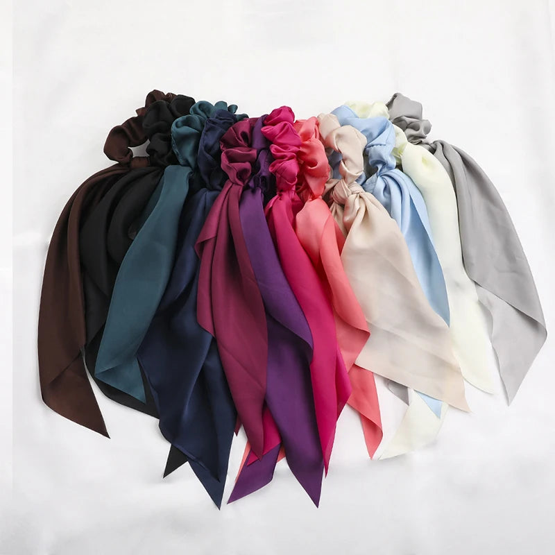 2023 Fashion Print Chiffon Long Ribbon Scrunchies Women Girls Ponytail Scarf Elastic Hair Bands Ties Hair Accessories Wholesale