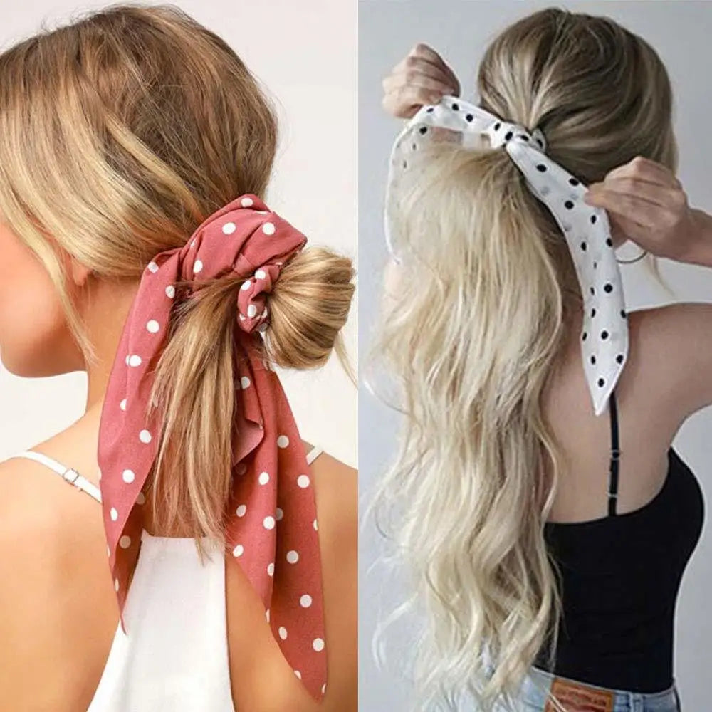 2023 Fashion Print Chiffon Long Ribbon Scrunchies Women Girls Ponytail Scarf Elastic Hair Bands Ties Hair Accessories Wholesale