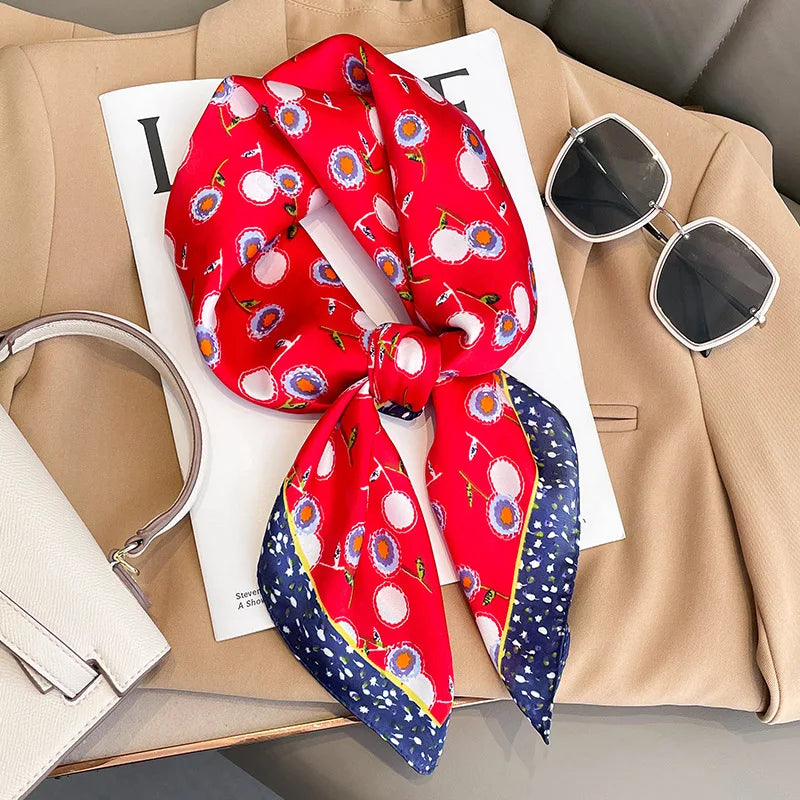 2023 Luxury Silk Shawl Square Scarf for Women Satin Hijab Fashion Wraps Neckerchief Female Hair Bands Ribbon Headband Bandana