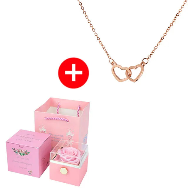 2023 New Valentine Eternal Rose Jewelry Ring Box Rotate Wedding Pendant Necklace Storage Case for Women Girlfriend