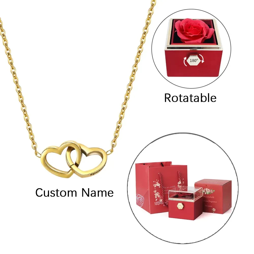 2023 New Valentine Eternal Rose Jewelry Ring Box Rotate Wedding Pendant Necklace Storage Case for Women Girlfriend