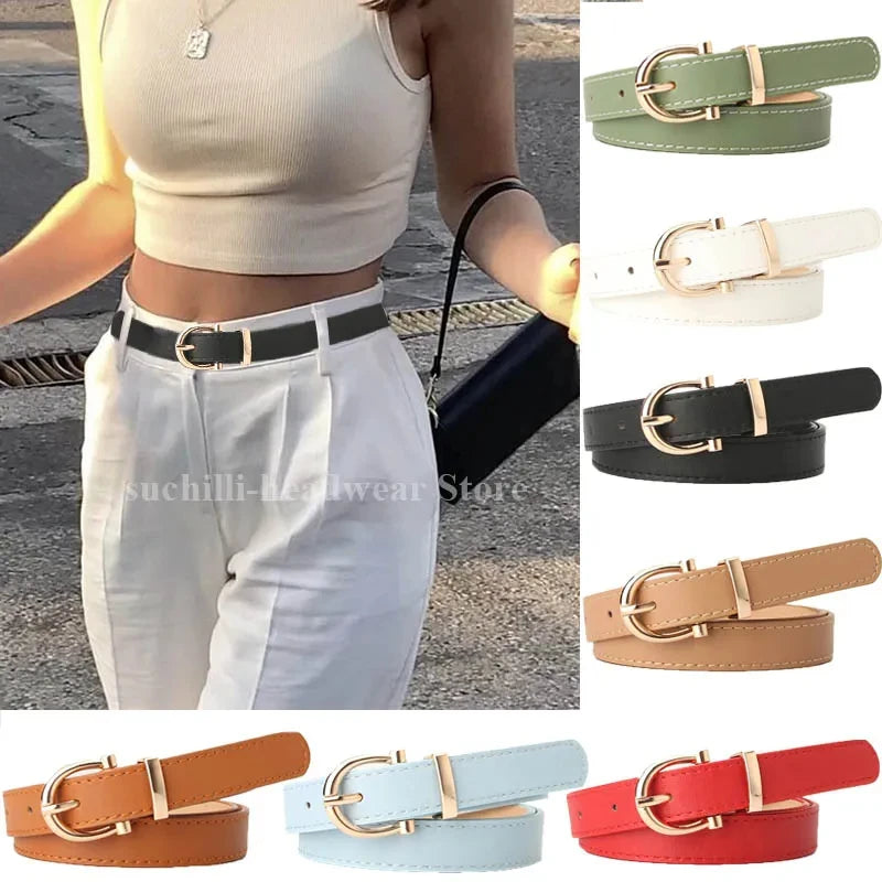 2023 Women Belts New PU Leather Simple Metal Buckle Belt Girls Dress Jean Pants Waistband Belts for Lady Luxury Designer Brand