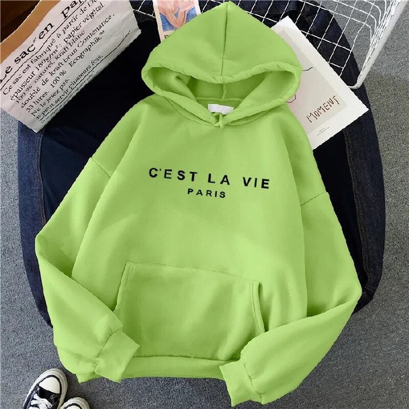 2023 letter print new hooded sweater women's spring long-sleeved lazy style loose hooded top