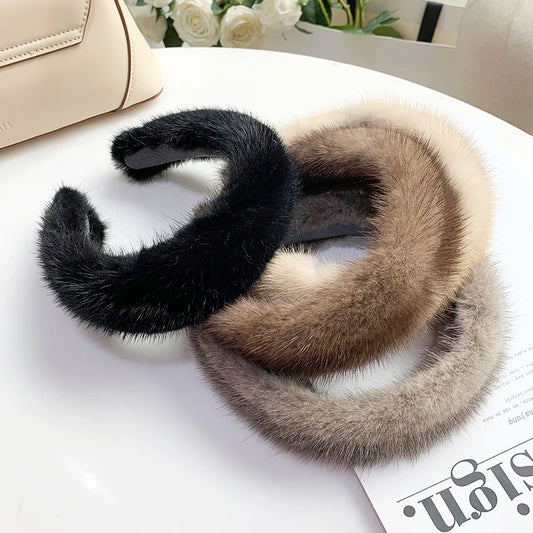 2024 Hot Sale Women Luxury winter 100% Real Mink Fur Headbands High Quality Real Fur Hair Band Lady Fashion Hair Hoop Furry Gift