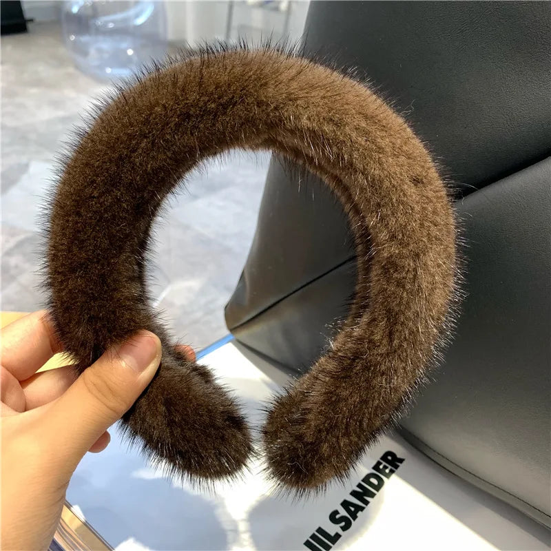 2024 Hot Sale Women Luxury winter 100% Real Mink Fur Headbands High Quality Real Fur Hair Band Lady Fashion Hair Hoop Furry Gift