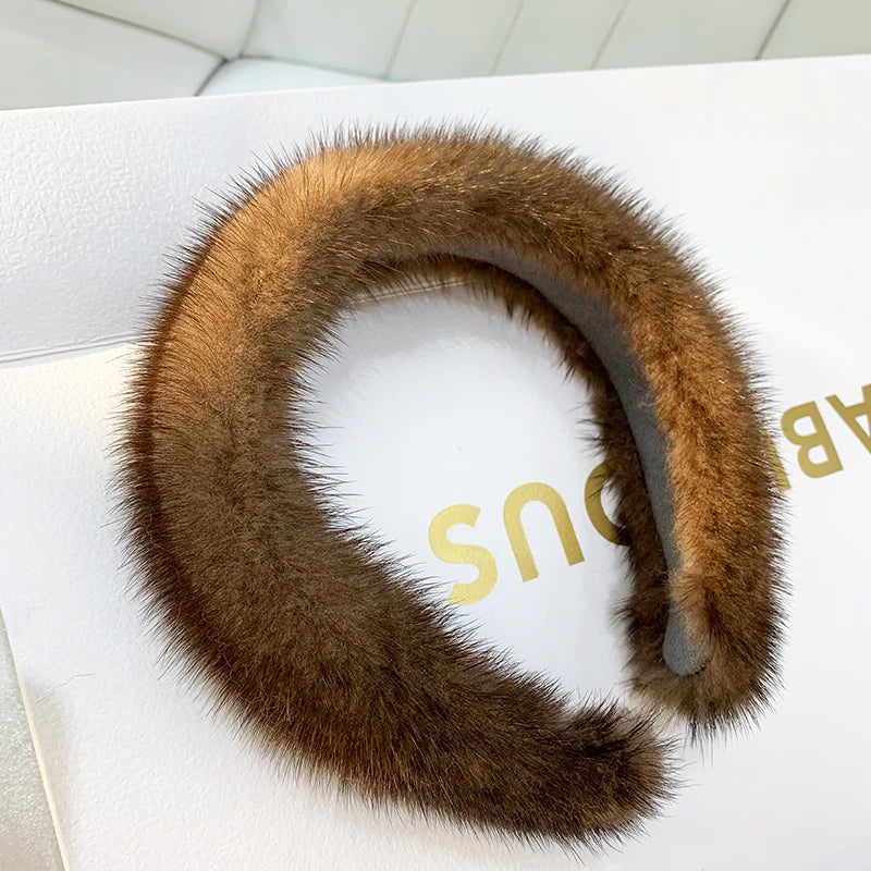 2024 Hot Sale Women Luxury winter 100% Real Mink Fur Headbands High Quality Real Fur Hair Band Lady Fashion Hair Hoop Furry Gift