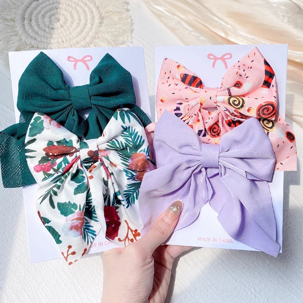 2Pcs/set Women Girls Sweet Print Bows Hair Clips Hairpins Ribbon Barrettes Duckbill Clip Headwear Female Summer Hair Accessories