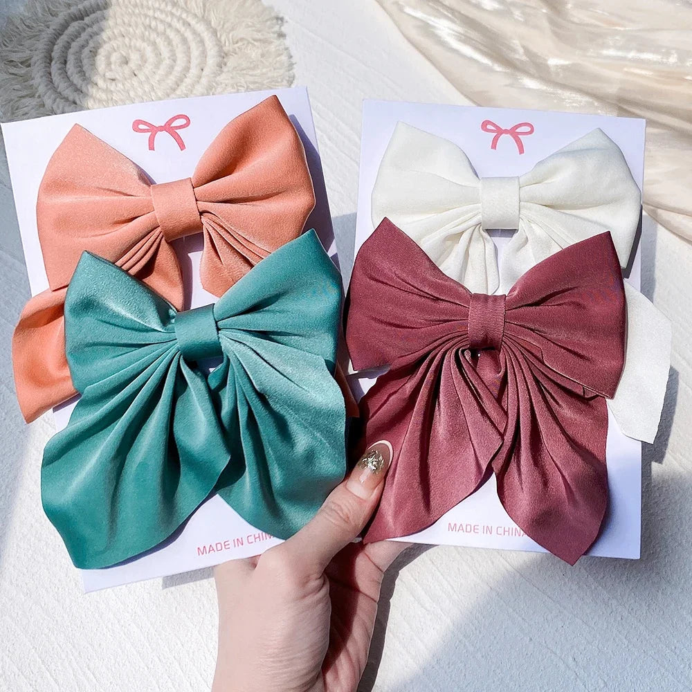 2Pcs/set Women Girls Sweet Print Bows Hair Clips Hairpins Ribbon Barrettes Duckbill Clip Headwear Female Summer Hair Accessories