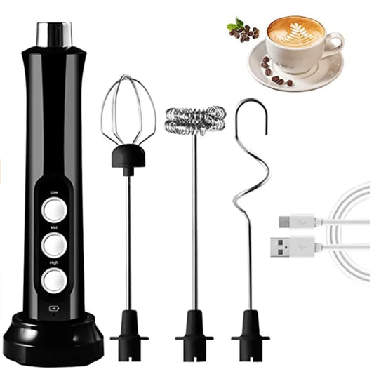 3 In 1 Electric Milk Frother Rechargeable Milk Foam Maker Handheld Foamer High Speeds Milk Frother Drink Mixer Coffee