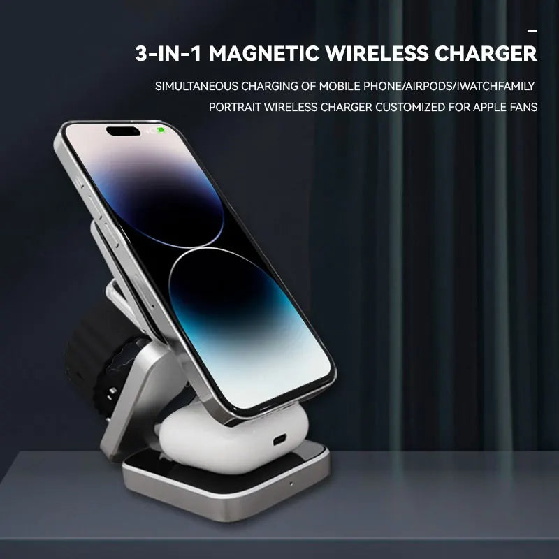 30W 3 In 1 Magnetic Wireless Charger Stand for iPone 14 13 12 Pro Max Airpods Samsung Watch 6 5 iWatch 8 7 Fast Charging Station