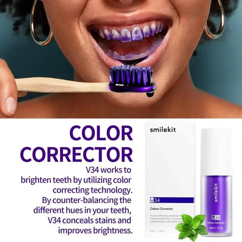 30ml V34 SmileKit Purple Toothpaste Removes Tartar Clean Oral Hygiene Fresh Breath Whitening Teeth Care Products