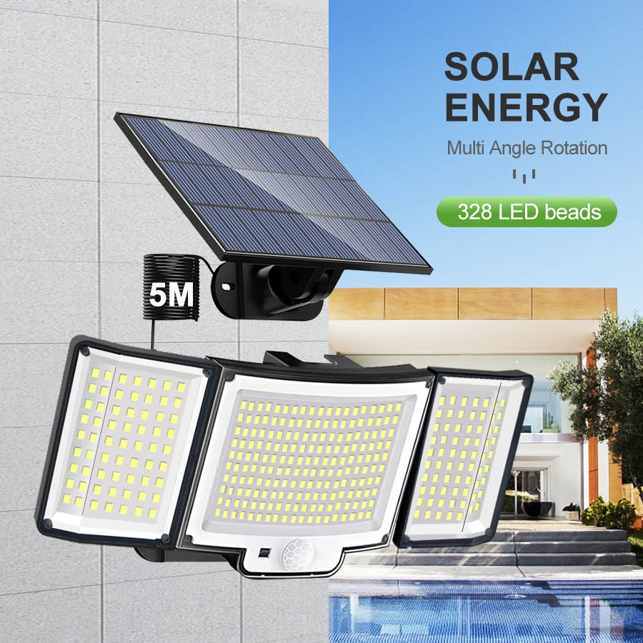 348LED Solar lamp outdoor security light with motion sensor waterproof 126/328LED powerful spotlight solar for garden Garage