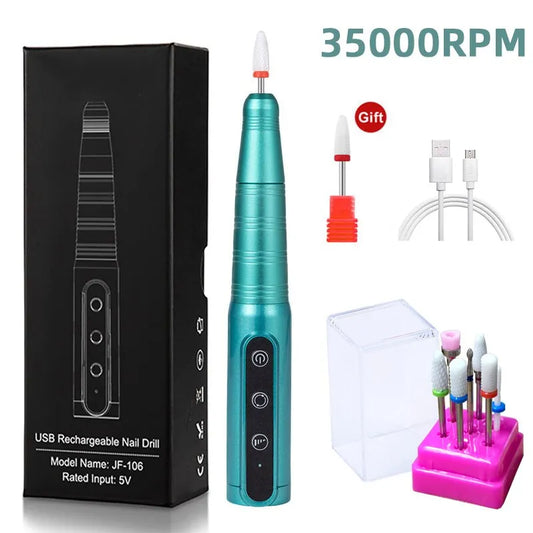 35000RPM Wireless Nail Drill Pen USB Nail File Polishing Pen Rechargeable Nail Drill Machine Portable Manicure Drill Salon Tool