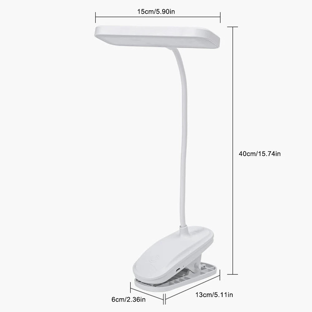 360° Flexible Study Table Lamp with Clip USB Rechargeable Desk Lamp Bedside Night Light for Bedroom Study Reading Office Work