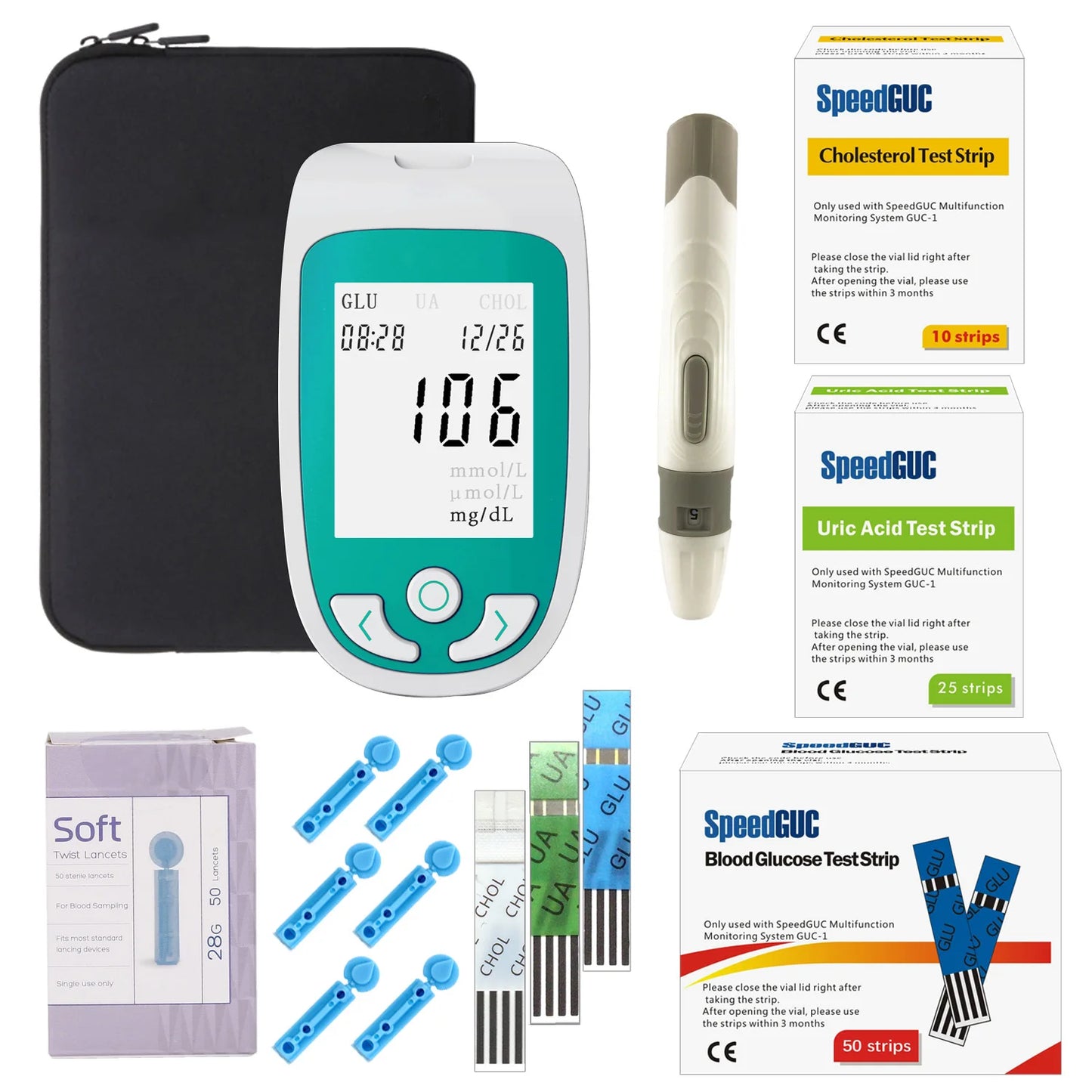 3in1 Multifunction Cholesterol Uric acid Blood Glucose Meter Glucometer Kit Diabetes Gout Tester Blood Sugar Monitor Test Strips